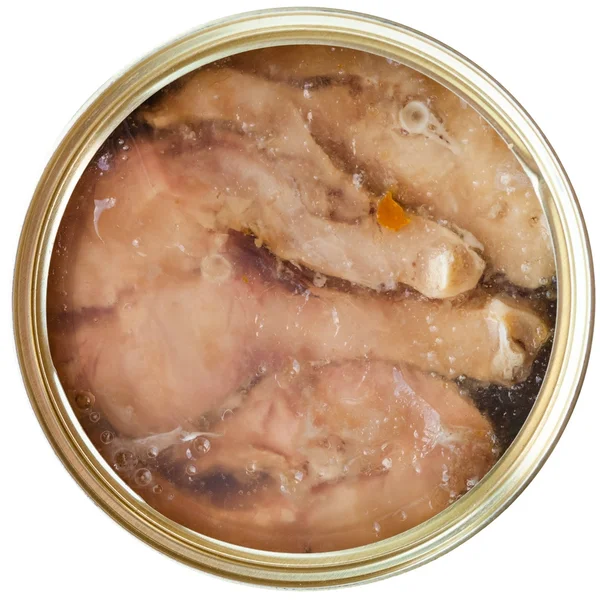 Консервированная белая рыба в изолированном желе — стоковое фото