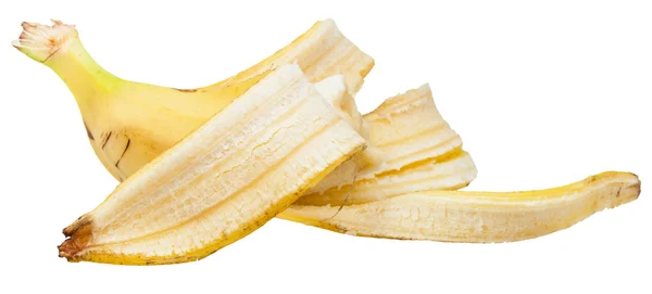 Seitenansicht einer halben gelben Banane in Schale isoliert — Stockfoto