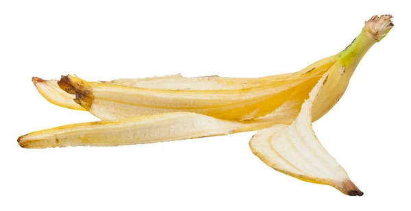 Seitenansicht der gelben Bananenschale isoliert auf weiß — Stockfoto