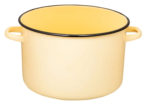 分離された古典的な大きな黄色のエナメル スープ鍋 — ストック写真
