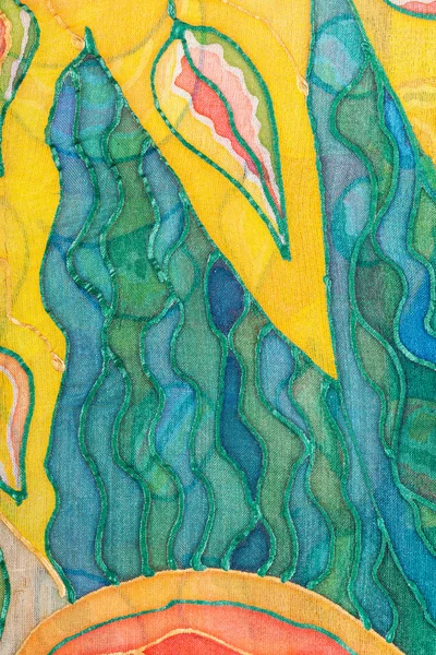 Disegno astratto giallo e verde su batik di seta — Foto Stock