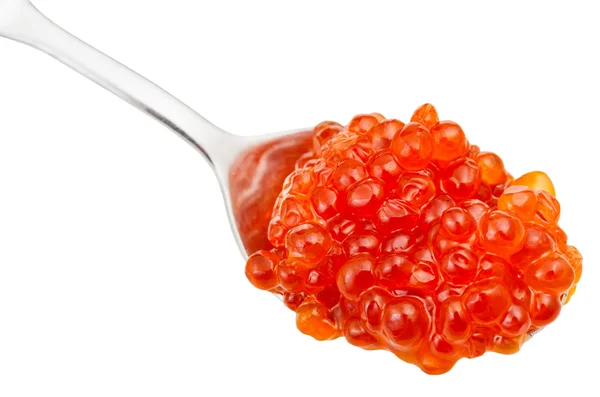 Colher com salmão truta caviar vermelho isolado — Fotografia de Stock