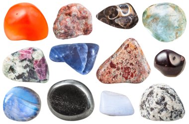 various tumbled ornamental gem stones isolated clipart
