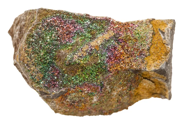 Regenbogen-Pyrit-Mineralstein isoliert auf weiß — Stockfoto