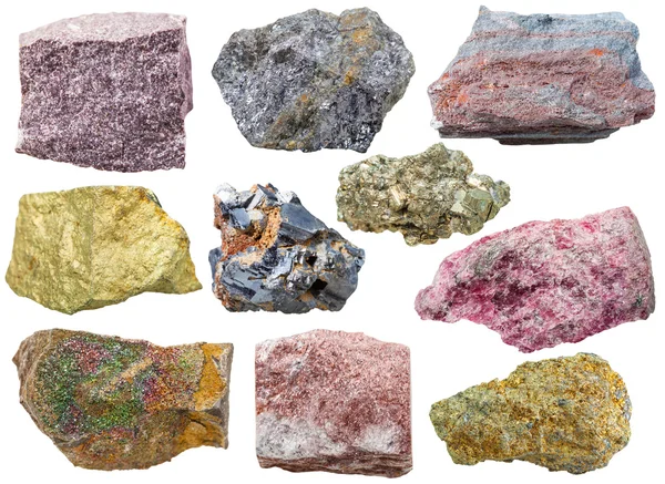 Set aus verschiedenen glänzenden Mineralgesteinen und Steinen — Stockfoto