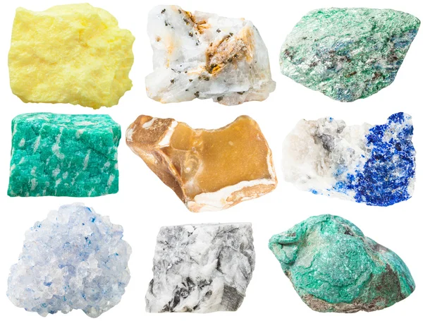 Sammlung verschiedener Mineralgesteine und Steine — Stockfoto