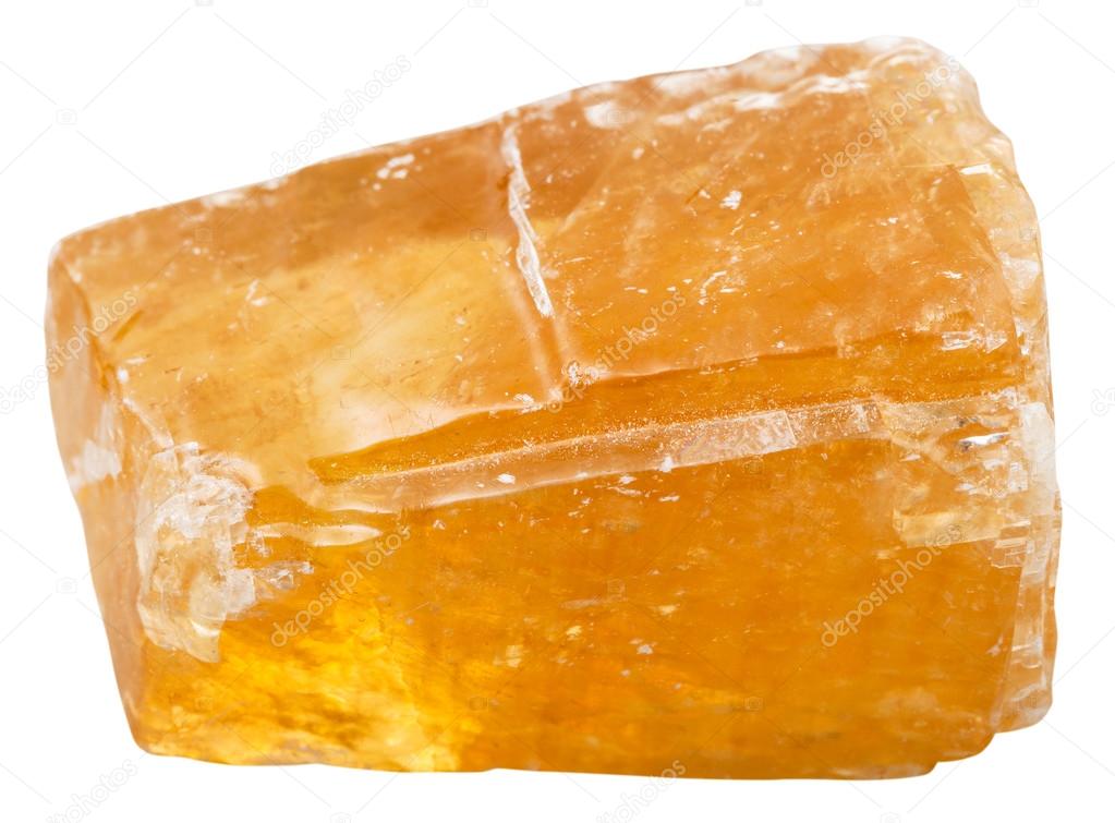 orange Calcite mineral stone isolated on white