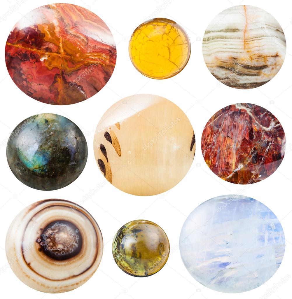 various round cabochon gem stones isolated