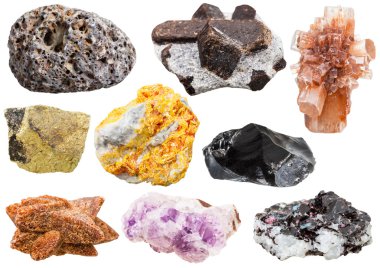 collection of various mineral crystals and stones clipart