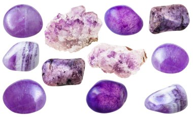 various amethyst gem stones isolated