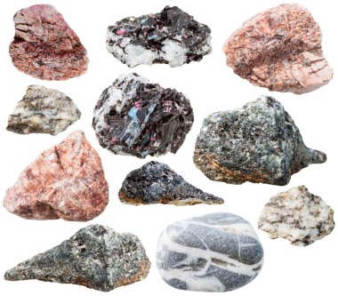 various gneiss mineral stones and rocks isolated clipart