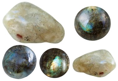 various tumbled and cabochon labradorite gemstones clipart