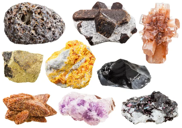 Sammlung verschiedener Mineralkristalle und Steine — Stockfoto