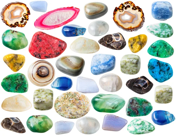 Various agate gem stones isolated on white — Stock Photo, Image