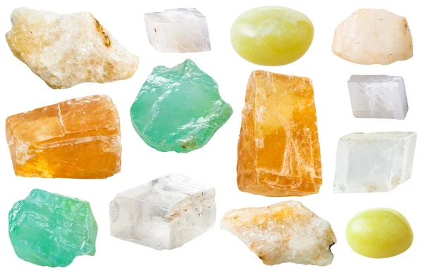 Various calcite gem stones isolated on white — Stok fotoğraf