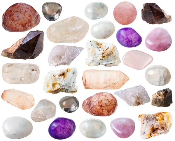 Various quartz mineral gem stones and crystals — Stockfoto