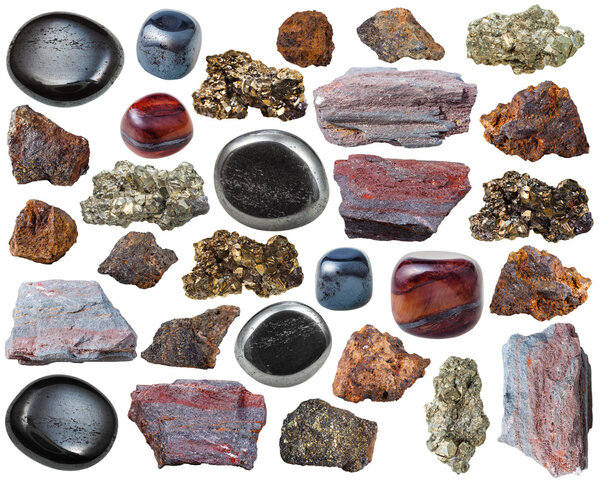 various iron ore stones and rocks isolated