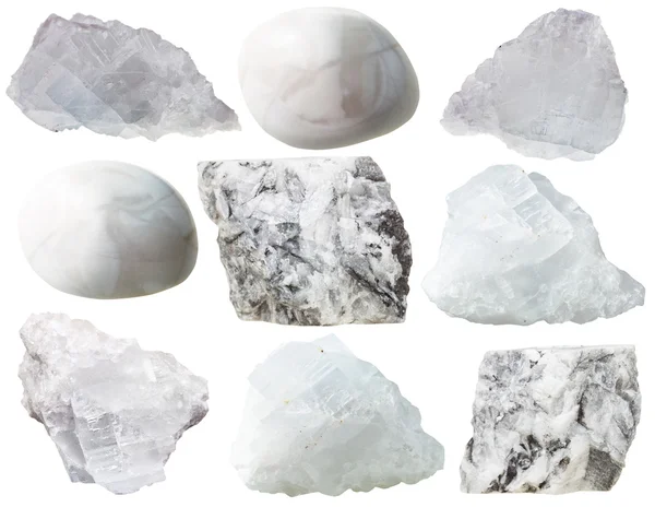 Magnesite rocks and tumbled gem stones isolated — Stock Photo, Image