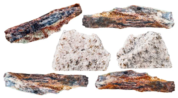 Verschillende Schist minerale stenen geïsoleerd op wit — Stockfoto