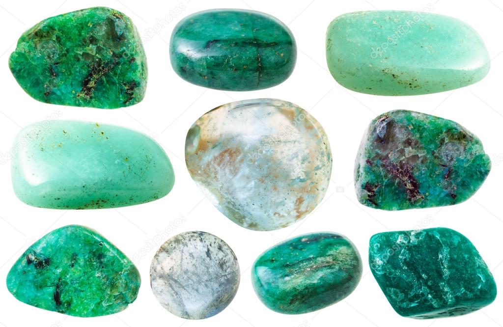 various green beryl and aquamarine gem stones