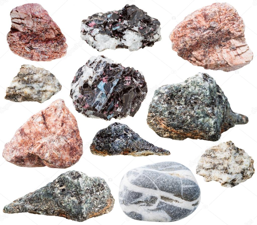 various gneiss mineral stones and rocks isolated