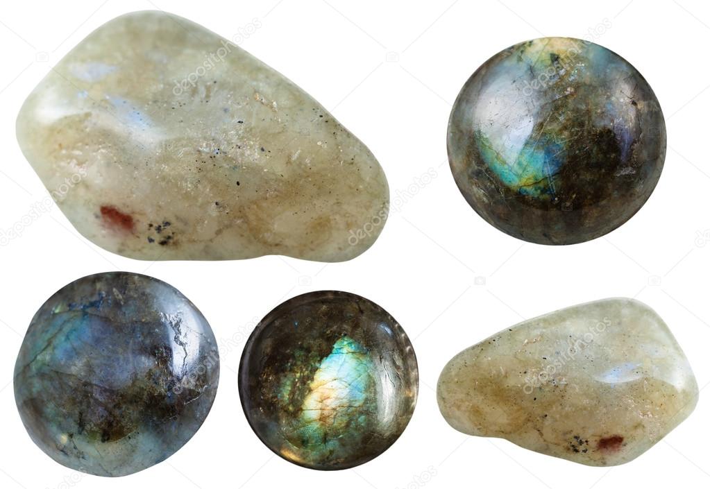various tumbled and cabochon labradorite gemstones