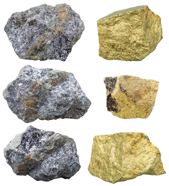 Chalcopyrite stones and crystals on galena rocks — Stock Photo, Image