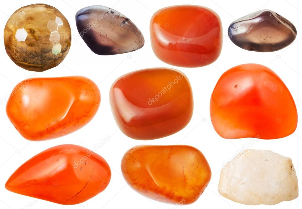various chalcedony and carnelian gem stones