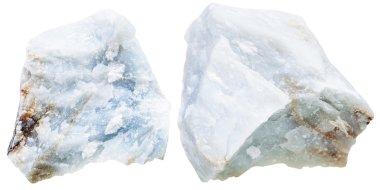 two pieces blue Anhydrite (Angelite) rock isolated clipart