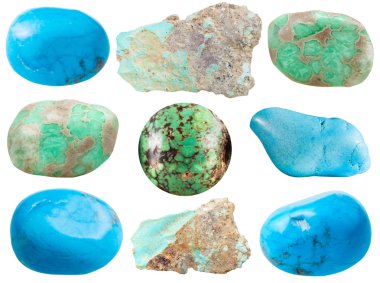 set of turquoise gemstones and natural imitations
