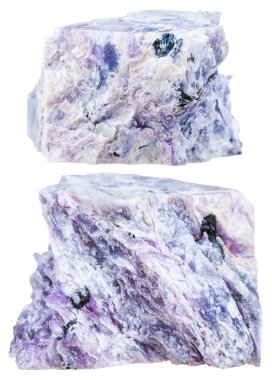 two pieces of charoite crystalline rock isolated