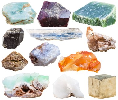set of natural mineral crystal gemstones isolated clipart