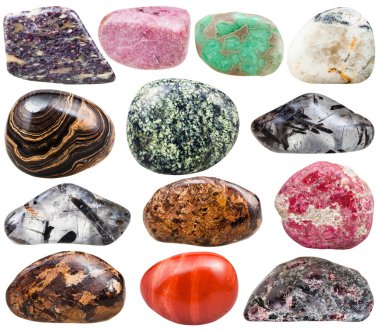 collection of natural mineral tumbled gemstones clipart