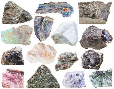 collection of natural mineral rock stone isolated clipart