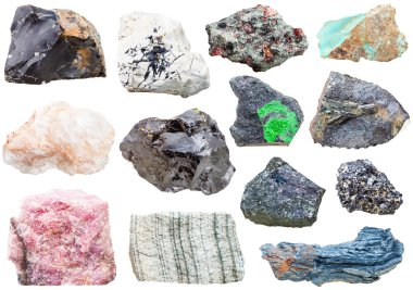 lot of natural mineral rock stones isolated clipart