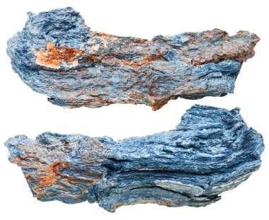 two pieces of rhodusite (blue asbestos) rocks