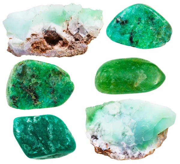 Chrysoprase tumbled gemstones and rocks isolated — Zdjęcie stockowe