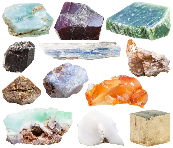Conjunto de pedras preciosas de cristal mineral natural isolado — Fotografia de Stock