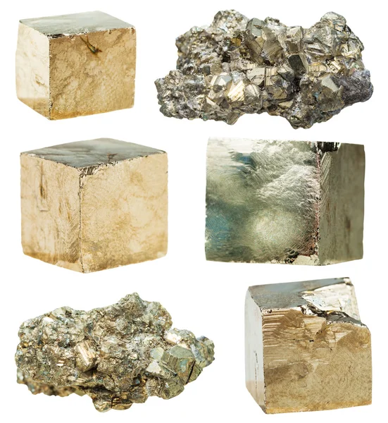 Kristalline Pyrit-Edelsteine isoliert auf weiß — Stockfoto