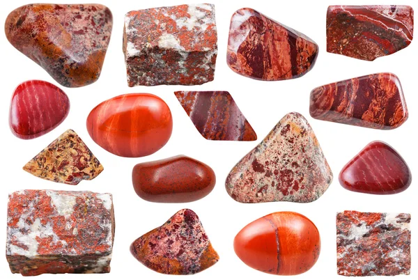 Red jasper tumbled gemstones and rocks isolated — Stok fotoğraf