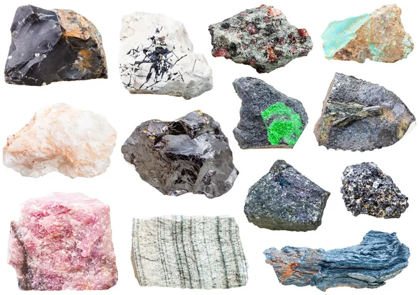 Lote de pedras rochosas minerais naturais isolado — Fotografia de Stock