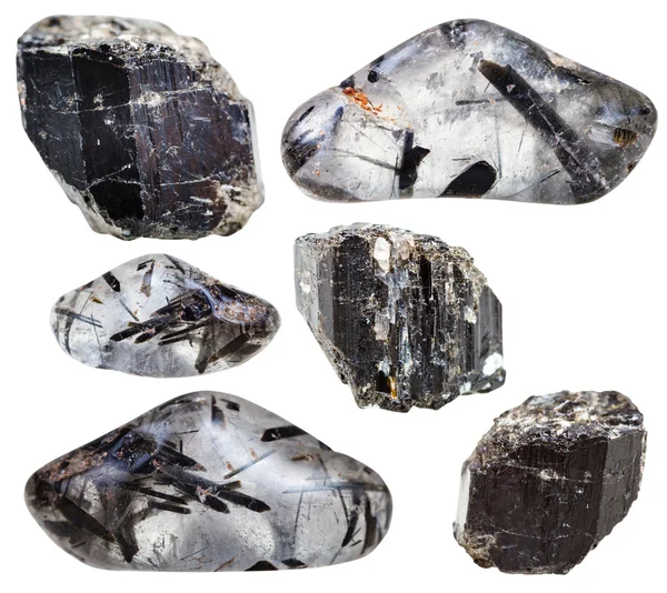 Schorl (black tourmaline) in crystals isolated — Stock Photo, Image