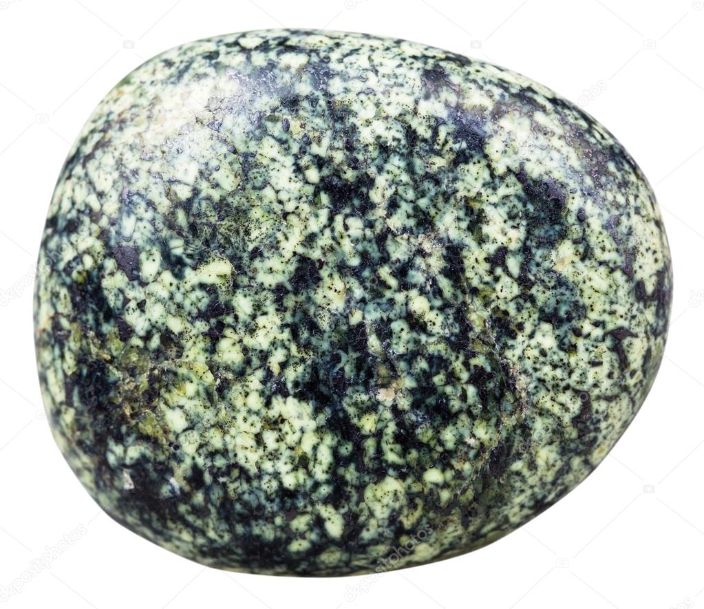 pebble of serpentine gemstone isolated on white