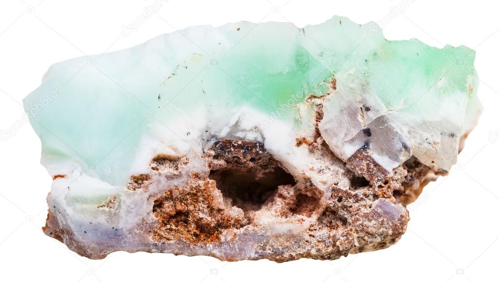Chrysoprase crystalline rock isolated on white