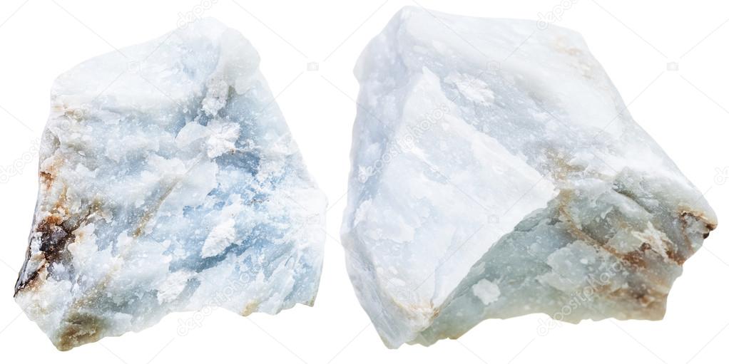 two pieces blue Anhydrite (Angelite) rock isolated