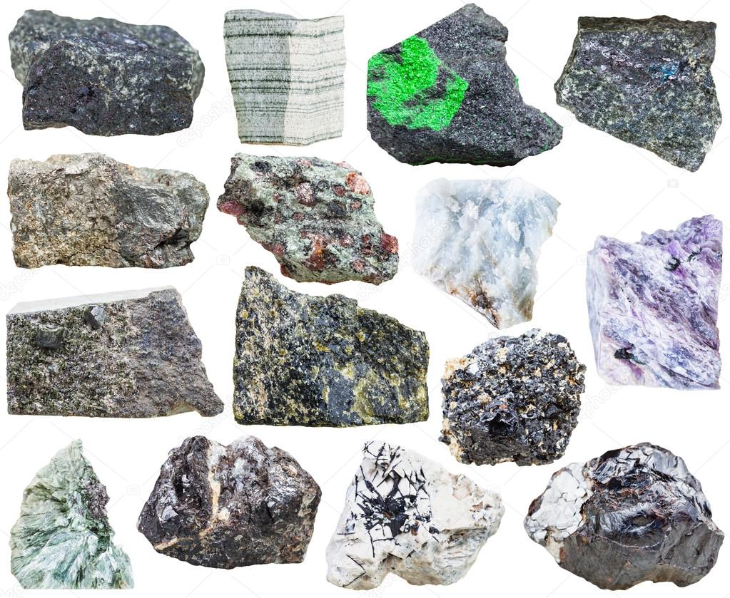 set of natural mineral rock stones isolated
