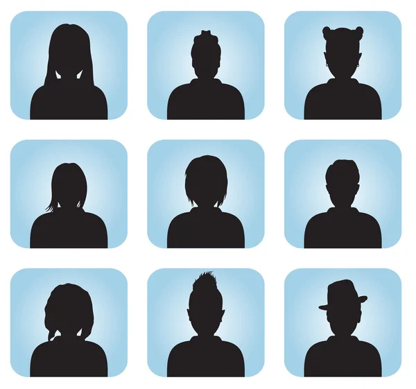 Siluet, erkek ve dişi olarak avatar profil resimleri - vektör 