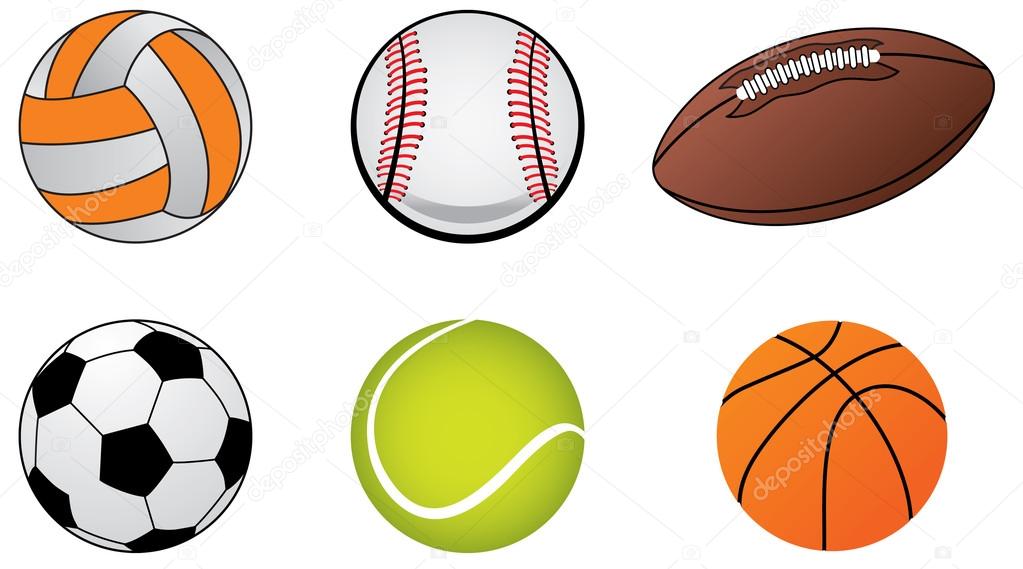 Illustrations of sports ball icons,soccer ball, baseball ball, tennis ball  and basket ball