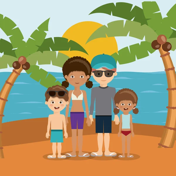 Aile plaj tatil tasarım — Stok Vektör