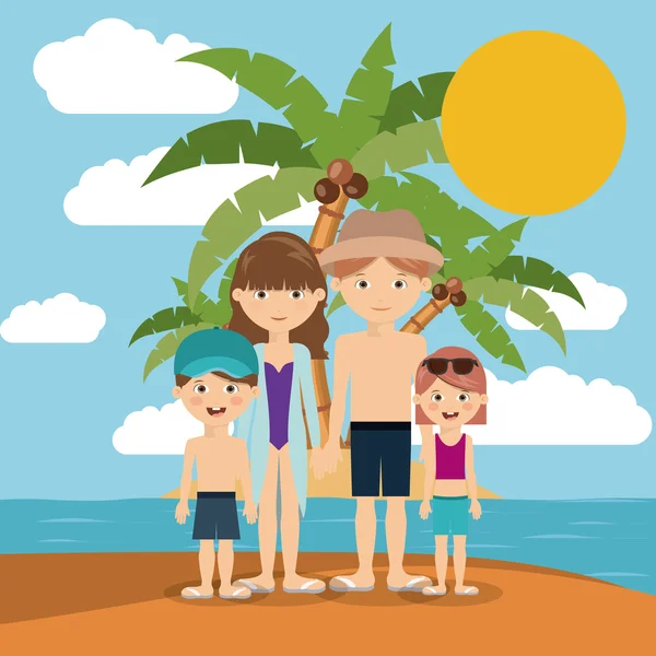 Famiglia spiaggia vacanza design — Vettoriale Stock